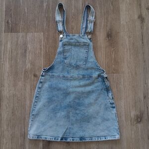 denim skirtall skirt overall blue girls medium vintage 90s y2k pockets kidcore